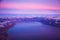 Aerial panorama of Lake Geneva and Alps during sunset, Switzerland