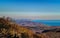 Aerial panorama landscape of Demerdji mountain, Black sea and Alushta bay, Crimea