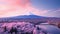 Aerial Panorama Landscape of Fuji Mountain. Iconic and Symbolic Mountain of Japan. Scenic Sunset Landscape of Fujisan at Evening