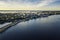 Aerial panorama of Madison downtown at sunset