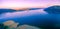 Aerial panorama of magnificent Lake Burrinjuck at sunset. New South Wales, Victoria, Australia.