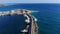 Aerial panorama on marina, yachts and boats