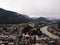 Aerial panorama of medieval Castle Fortification Festung Kufstein Fortress in town Tyrol Austria alps mountains Europe