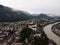 Aerial panorama of medieval Castle Fortification Festung Kufstein Fortress in town Tyrol Austria alps mountains Europe