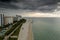 Aerial panorama Miami Beach storm overcast clouds
