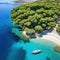 Aerial panorama of Moni well known near to the settlement of on the Greek island of Aegina with the blue