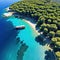 Aerial panorama of Moni well known near to the settlement of on the Greek island of Aegina with the blue