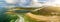 Aerial panorama of ocean coastline.