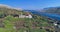 Aerial panorama of the old town of Pag and the remains of a Franciscan monastery