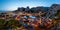 Aerial Panorama of Omis and Cetina River Gorge in the Evening