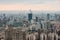 Aerial panorama over Downtown Taipei with layers of mountain in background in the dusk from Xiangshan Elephant Mountain.