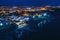 Aerial panorama of Paphos at night, Cyprus seaside from above. Beautiful evening mediterranean seascape with illuminated