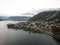 Aerial panorama of picturesque tourist town Zell am See at alpine mountain lake Zell in Salzburg Austria alps Europe