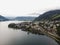 Aerial panorama of picturesque tourist town Zell am See at alpine mountain lake Zell in Salzburg Austria alps Europe