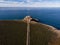 Aerial panorama of road to Cabo de Sao Vicente Cape St Vincent mediterranean Algarve cliff atlantic coast beach Sagres