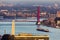 Aerial panorama of Rotterdam with Willemsbrug Bridge