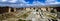 Aerial panorama of Ruins of Jupiter temple and great court of Heliopolis, Baalbek, Bekaa valley Lebanon