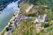 Aerial Panorama shot of the Castle Maus, Germany Rhine River Valley