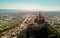 Aerial panorama Statue of Christ on top of Monteagudo Castle Murcia, Spain