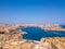 Aerial panorama sunrise photo - Ancient capital city of Valletta