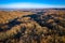 Aerial panorama to autumn deciduous forest with bare trees