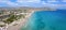 Aerial panorama of the turquoise sea of the holiday suburb Varkiza