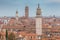 Aerial panorama of venetian bell towers, Venice