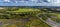 An aerial panorama view above the Bennerley Viaduct and surrounding countryside