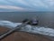 Aerial panorama view of amusement park attractions on beach pier of Scheveningen The Hague Den Haag Netherlands Holland