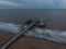 Aerial panorama view of amusement park attractions on beach pier of Scheveningen The Hague Den Haag Netherlands Holland