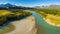 Aerial panorama view of the Athabasca River at Jasper, Canada