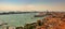 Aerial panorama view of Basilica of Santa Maria della Salute against dramatic sky during day time, located at Punta della Dogana