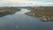 Aerial panorama view with bridge and sea around islands. Beautiful landscape surrounded with blue sea with bridge.