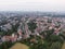 Aerial panorama view of Brussels-Capital Region and suburban area in the foreground. View from Ganshoren municipality during grey