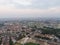 Aerial panorama view of Brussels-Capital Region and suburban area in the foreground. View from Ganshoren municipality during grey