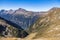 Aerial panorama view of Calanca valley and Swiss Alps on border of  Grisons and Ticino, on the hiking trail from Rifugio Pian