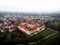 Aerial panorama view of former baroque Benedictine Abbey monastery cloister in Wiblingen Ulm Baden Wurttemberg Germany