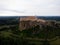 Aerial panorama view of historic old medieval castle Riegersburg on cliff top of mountain hill in Styria Austria alps