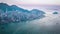 Aerial panorama view of Hong Kong Island at sunset. Time lapse