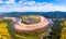 Aerial panorama view of Korea rice field in Andong city, South Korea.