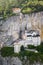 Aerial Panorama View of Madonna della Corona Sanctuary, Italy. The Church Built in the Rock