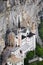 Aerial Panorama View of Madonna della Corona Sanctuary, Italy. The Church Built in the Rock