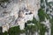 Aerial Panorama View of Madonna della Corona Sanctuary, Italy. The Church Built in the Rock.