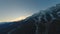 Aerial panorama view mountain resort roof early morning scenery snowy tops