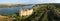 Aerial panorama view of old castle near the River. Hotyn Castle in Ukraine. Eastern Europe.