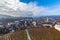 Aerial panorama view of old town cityscape of Schaffhausen and the Rhine river from the Munot fortification in autumn on sunny day