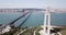 Aerial panorama view over the 25 de Abril Bridge and Statue of Jesus, Portugal