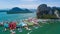 Aerial panorama view over Ko Panyi floating village in souther of Thailand. Ko Panyi is a fishing village in Phang Nga Province,