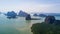 Aerial panorama view over Ko Panyi floating village in souther of Thailand. Ko Panyi is a fishing village in Phang Nga Province,