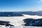 Aerial panorama view Salzburg Alps Schimitten mount Schmittenhoehe, Schmittenhohe, Zell am See Kaprun  Lake Zell, blue sky cloud